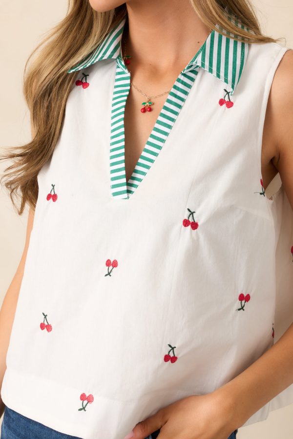 Summer Breeze Cotton Ivory Cherry Sleeveless Blouse Fashion - Image 2