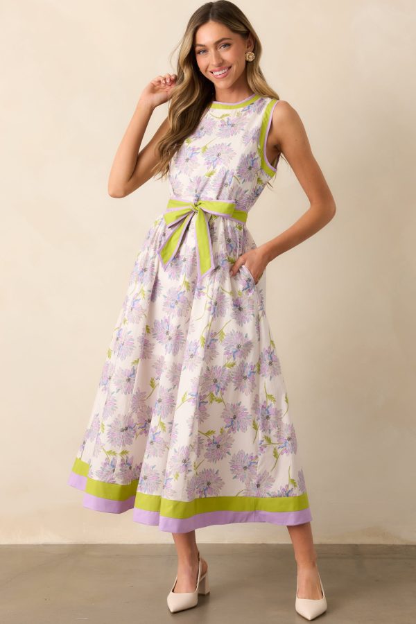 All In Due Time Cotton Lavender Floral Maxi Dress on Sale