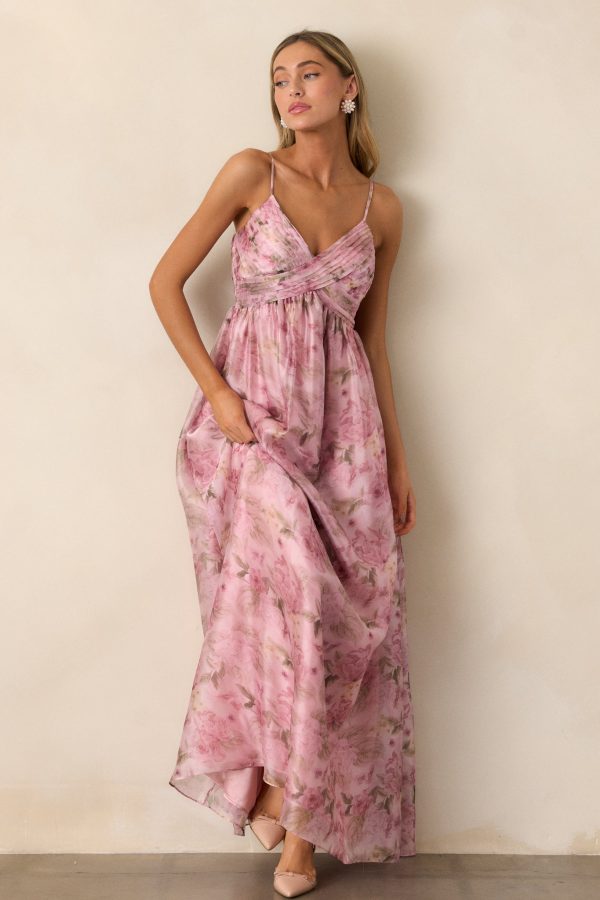 Blooming In Essence Pink Floral Maxi Dress For Sale
