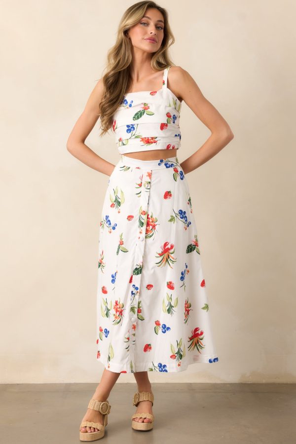 Not In A Rush White Cotton Coastal Print Midi Skirt For Cheap - Image 3