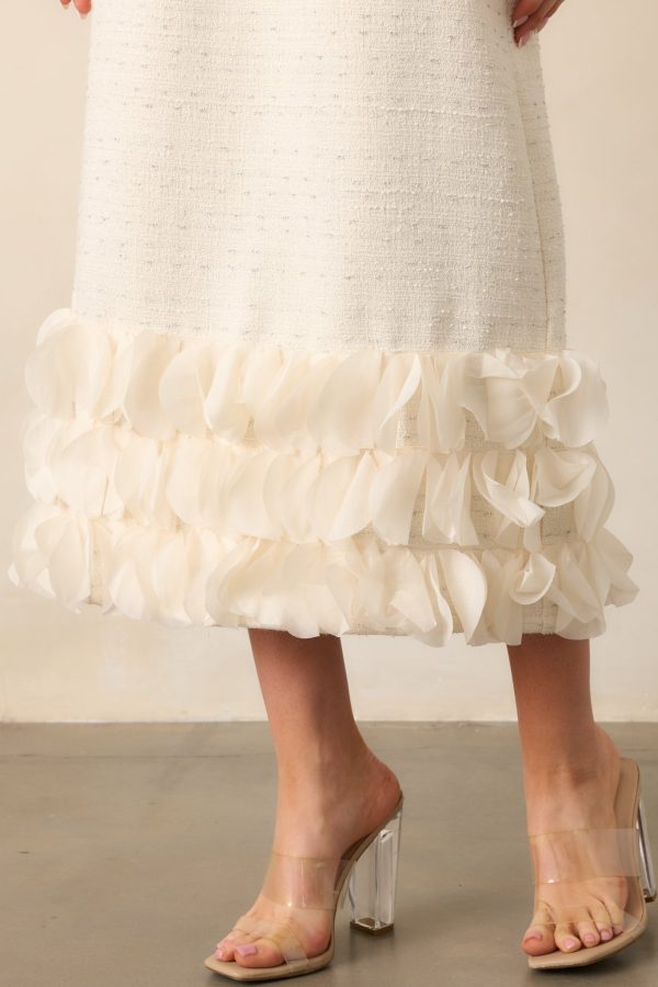 Caught In The Moment Ivory Tweed Strapless Midi Dress For Cheap - Image 3