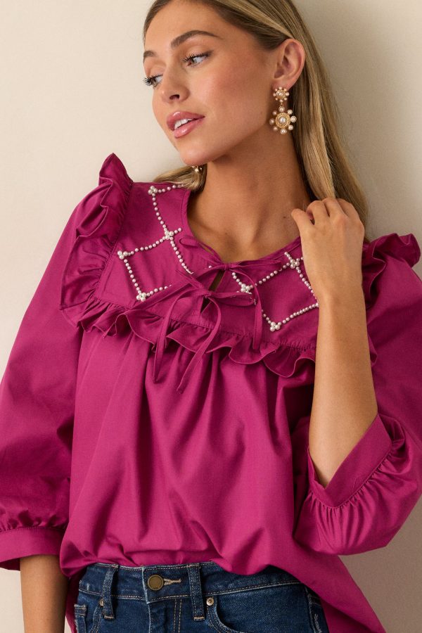 It Happens Dark Fuchsia Ruffle Puff Sleeve Top Fashion