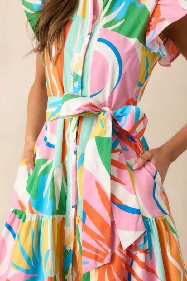 Paradise Ahead Pink Multi Print Button Front Maxi Dress Cheap - Image 2