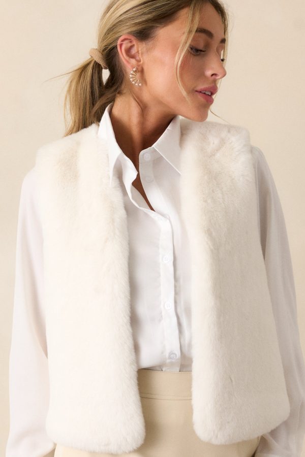 Cuddly Keepsake Off White Faux Fur Vest For Cheap