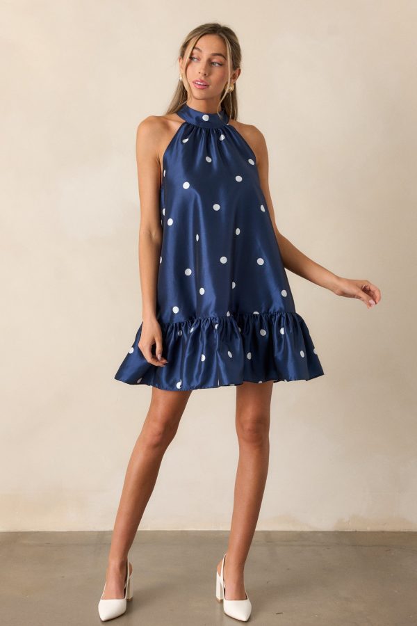 Sweet Soirée Navy Halter Polka Dot Mini Dress Cheap