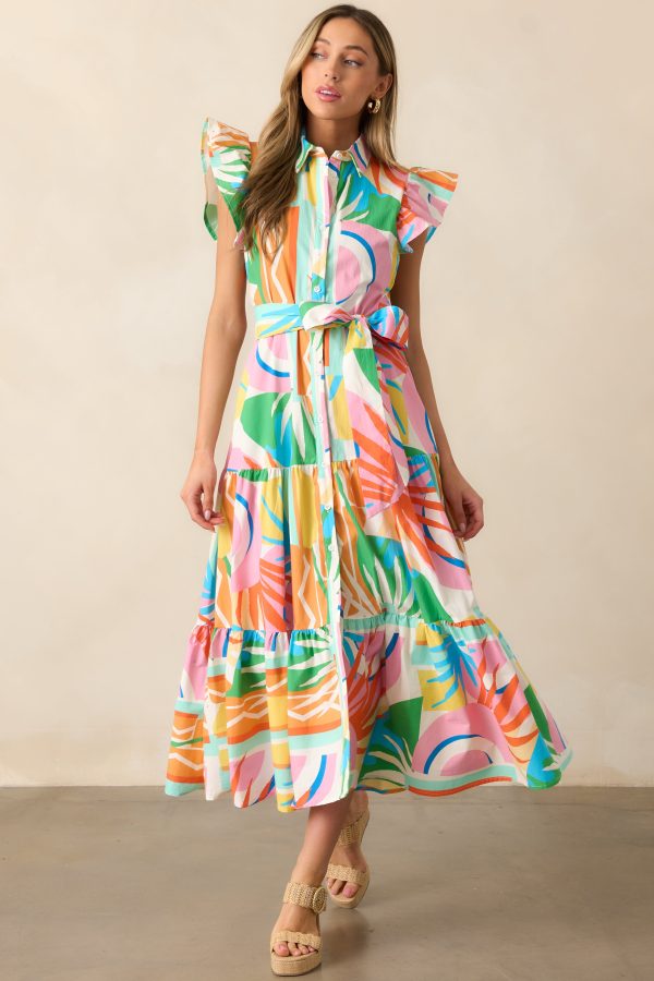 Paradise Ahead Pink Multi Print Button Front Maxi Dress Cheap - Image 4
