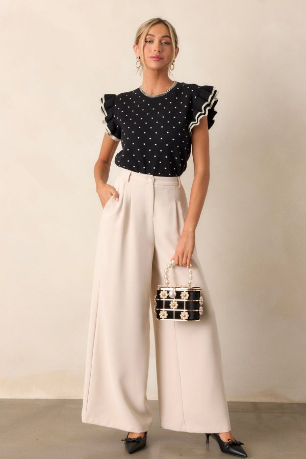 Distant Memory Black Polka Dot Flutter Sleeve Sweater Online Sale - Image 4