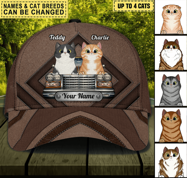 Cat Brown Vintage Car Personalized Classic Cap, Personalized Gift for Cat Lovers, Cat Mom, Cat Dad - CP099PS07 For Sale